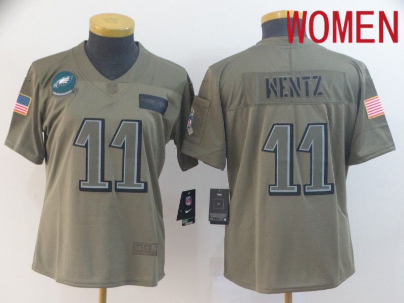 Women Philadelphia Eagles #11 Wentz Nike Camo 2019 Salute to Service Limited NFL Jerseys->women nfl jersey->Women Jersey